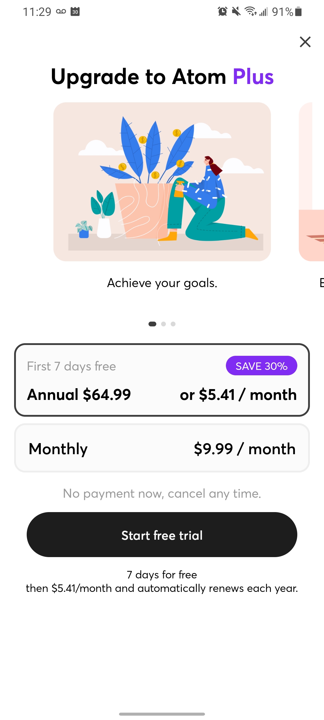Atom Plus page from Atom app