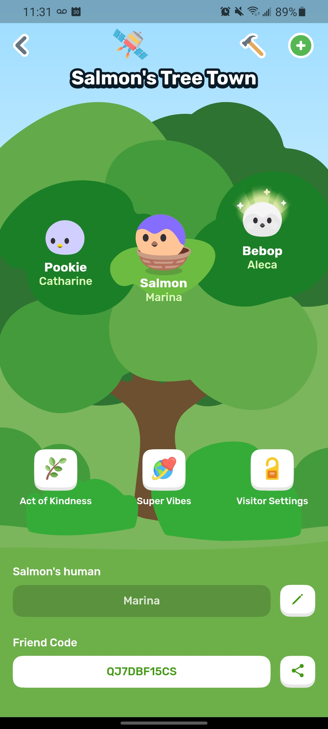 Tree Town page from Finch app