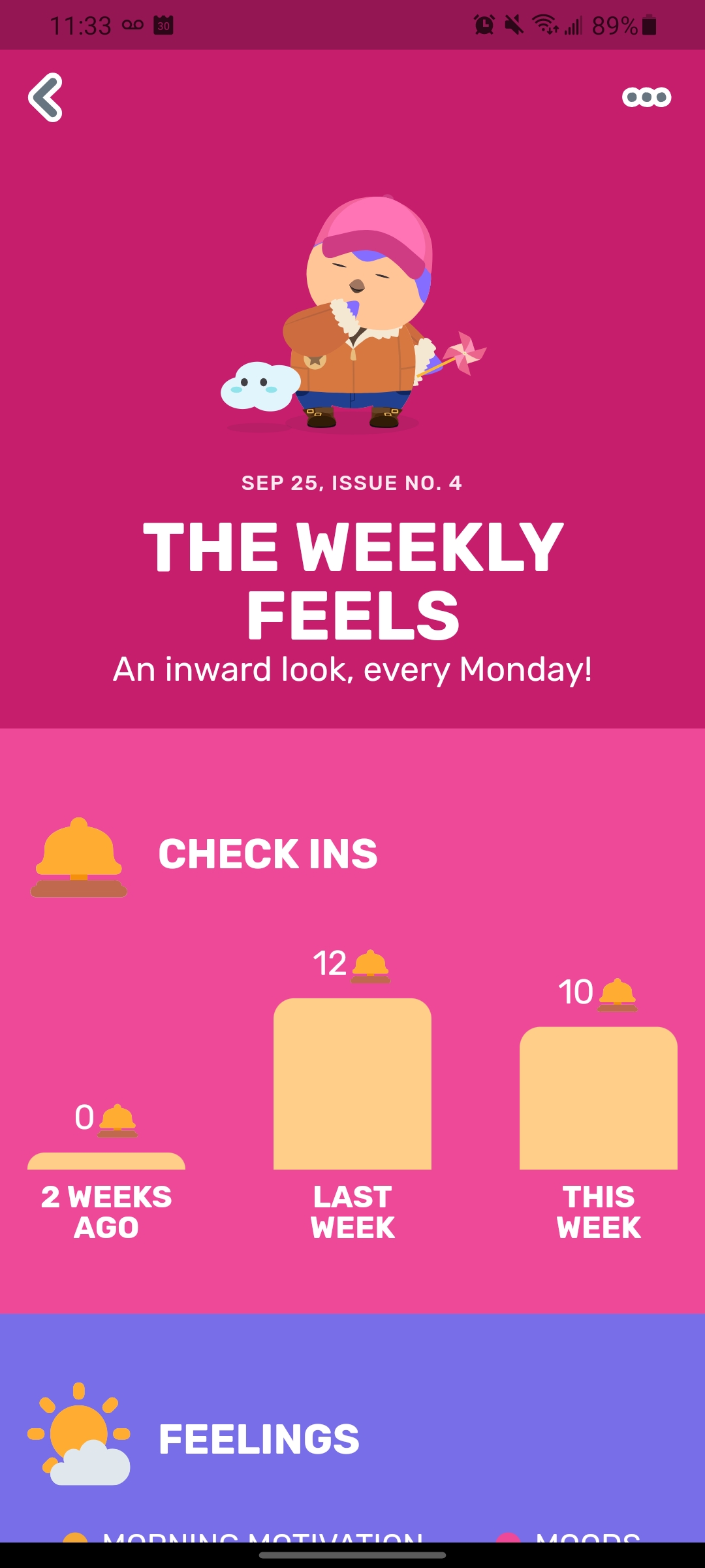 The Weekly Feels page from Finch app