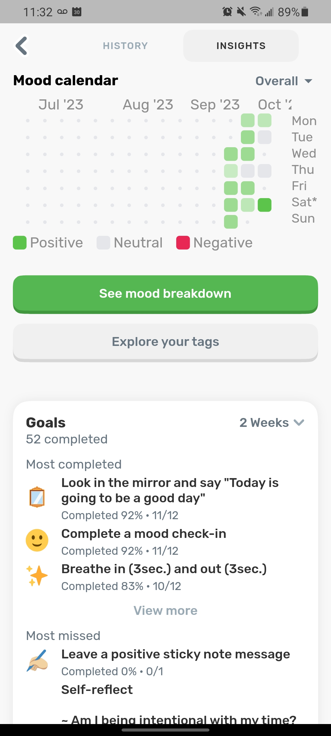 Insights tab from Finch app