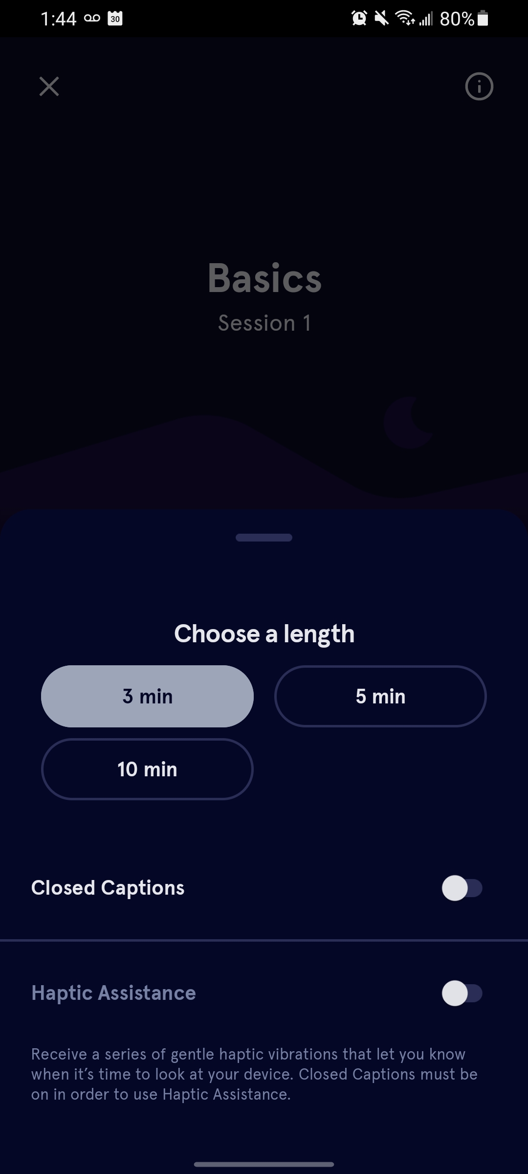 Meditation lesson settings from Headspace app