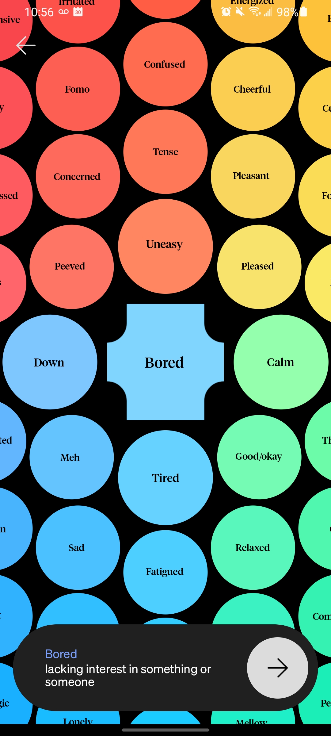 Detailed emotion selection from How We Feel app