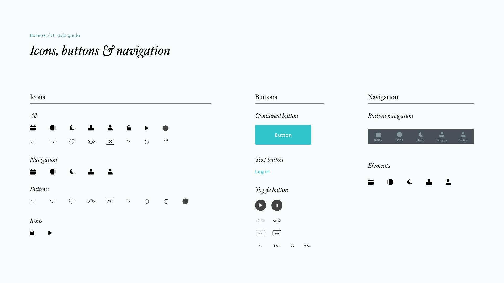 UI Style guide: Icons, buttons & navigation