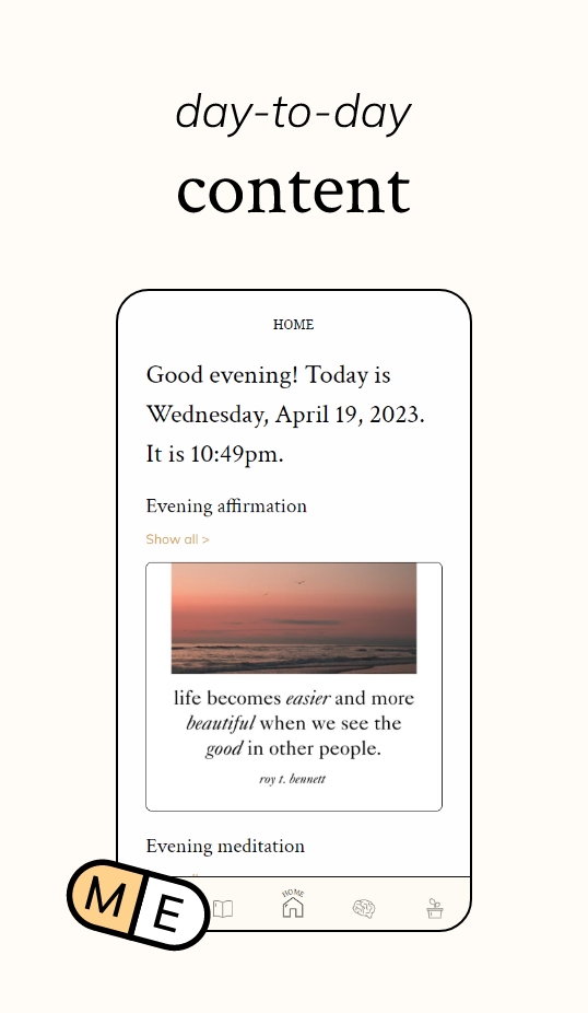 Home page from Vitamin ME app