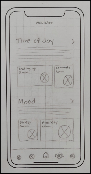 Paper prototype wireframes: Meditate