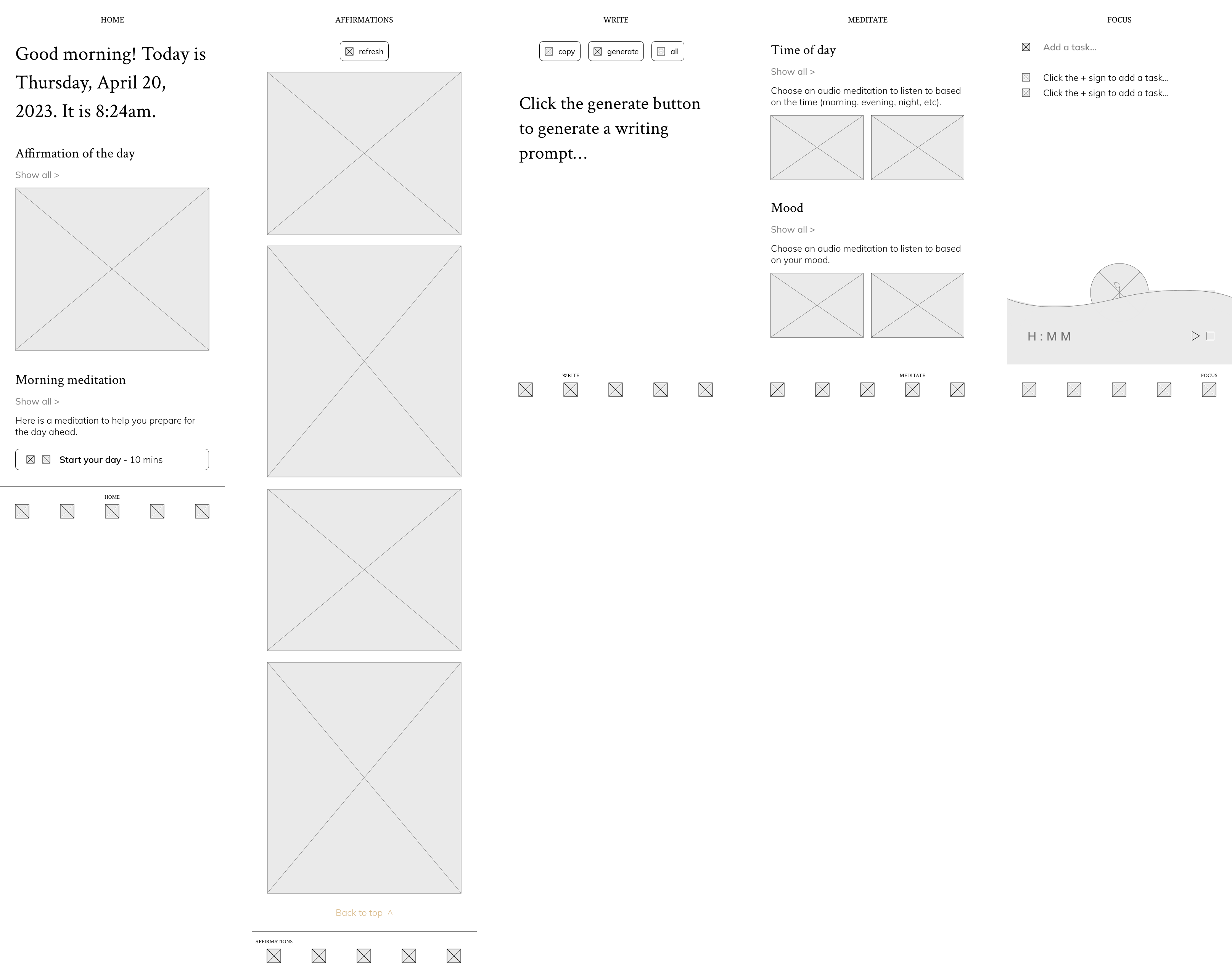 Mid-fidelity wireframes for Vitamin ME